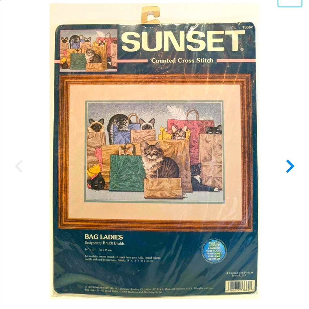 1999 Sunset Bag Ladies Cat Counted Cross Stitch New
